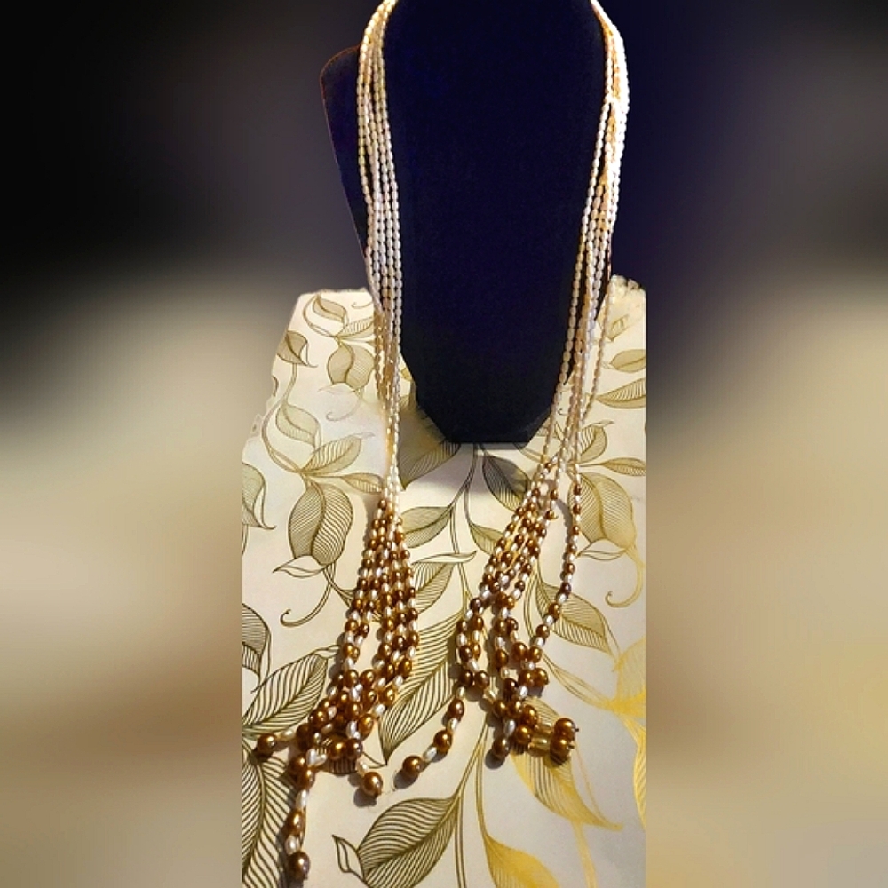 Vintage 925 HK GSI Geniune Pearl Lariat Necklace